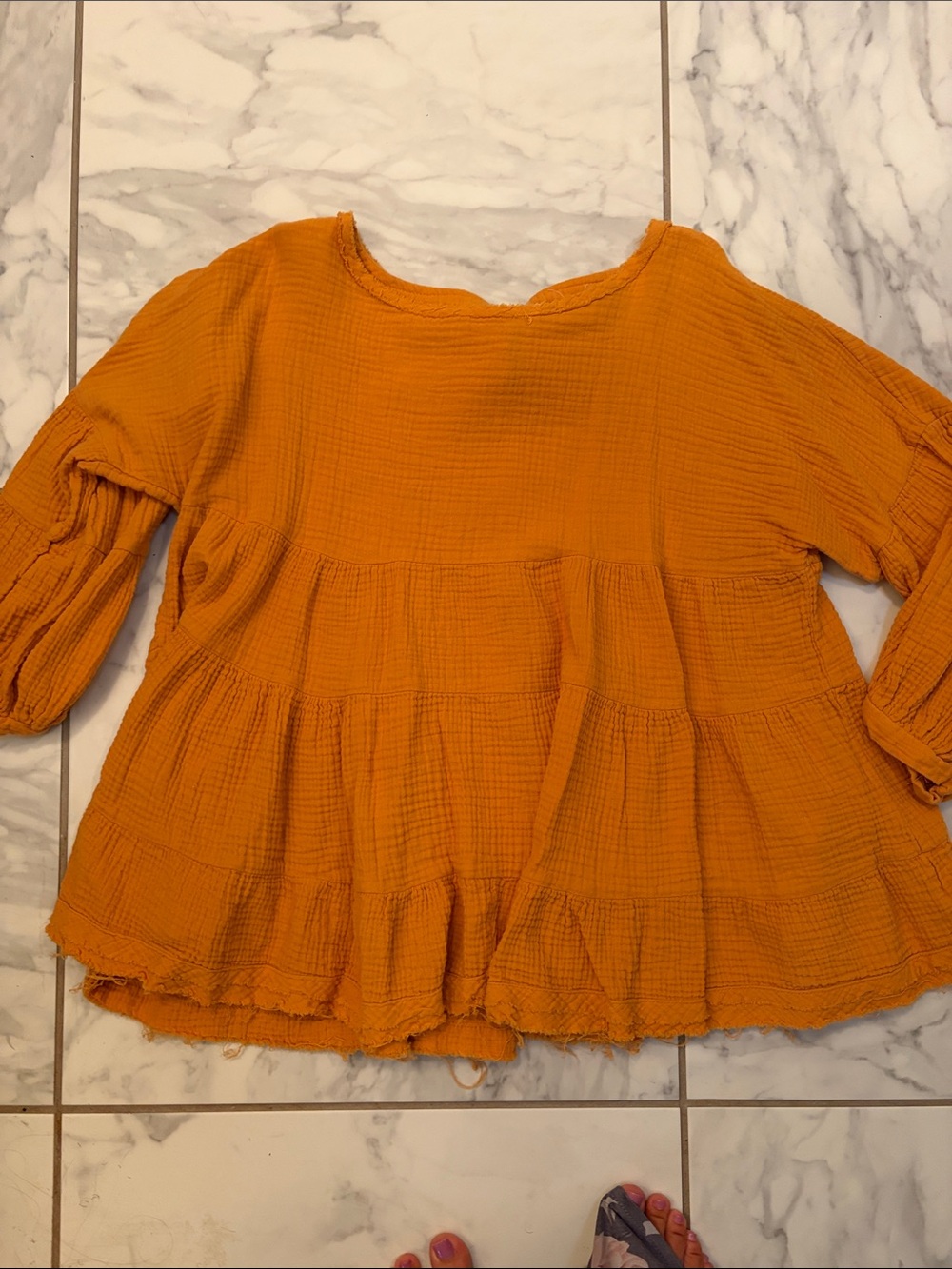 Women's Tiered Gauze Tunic Top - Mustard Yellow